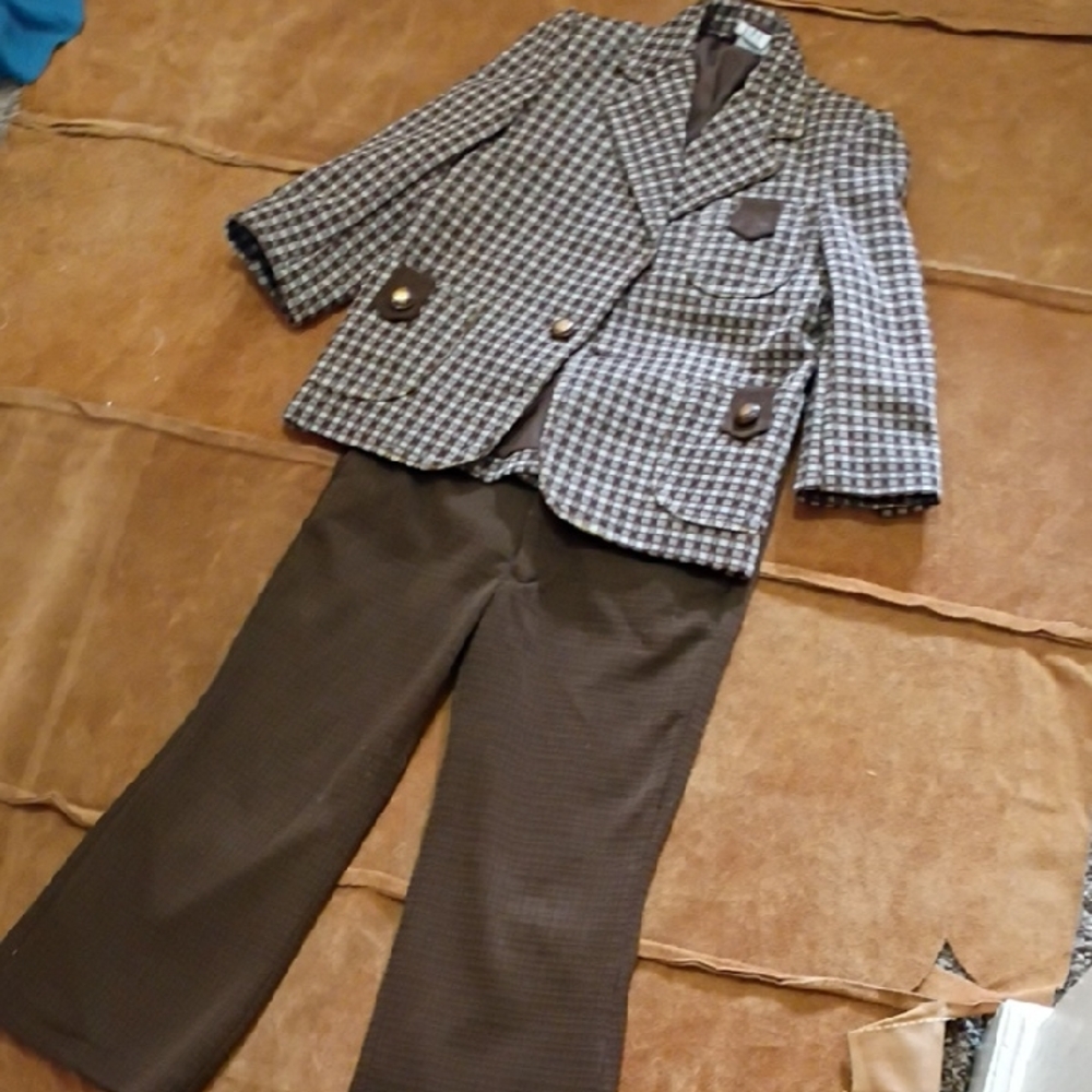 Classic Houndstooth Kids Blazer Jacket in Brown and Cream